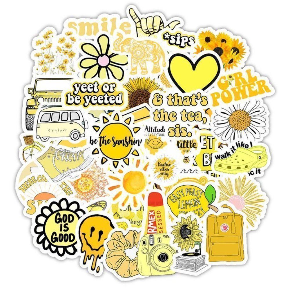 50 Yellow Stickers - Vinyl Decals Popular VSCO Trendy